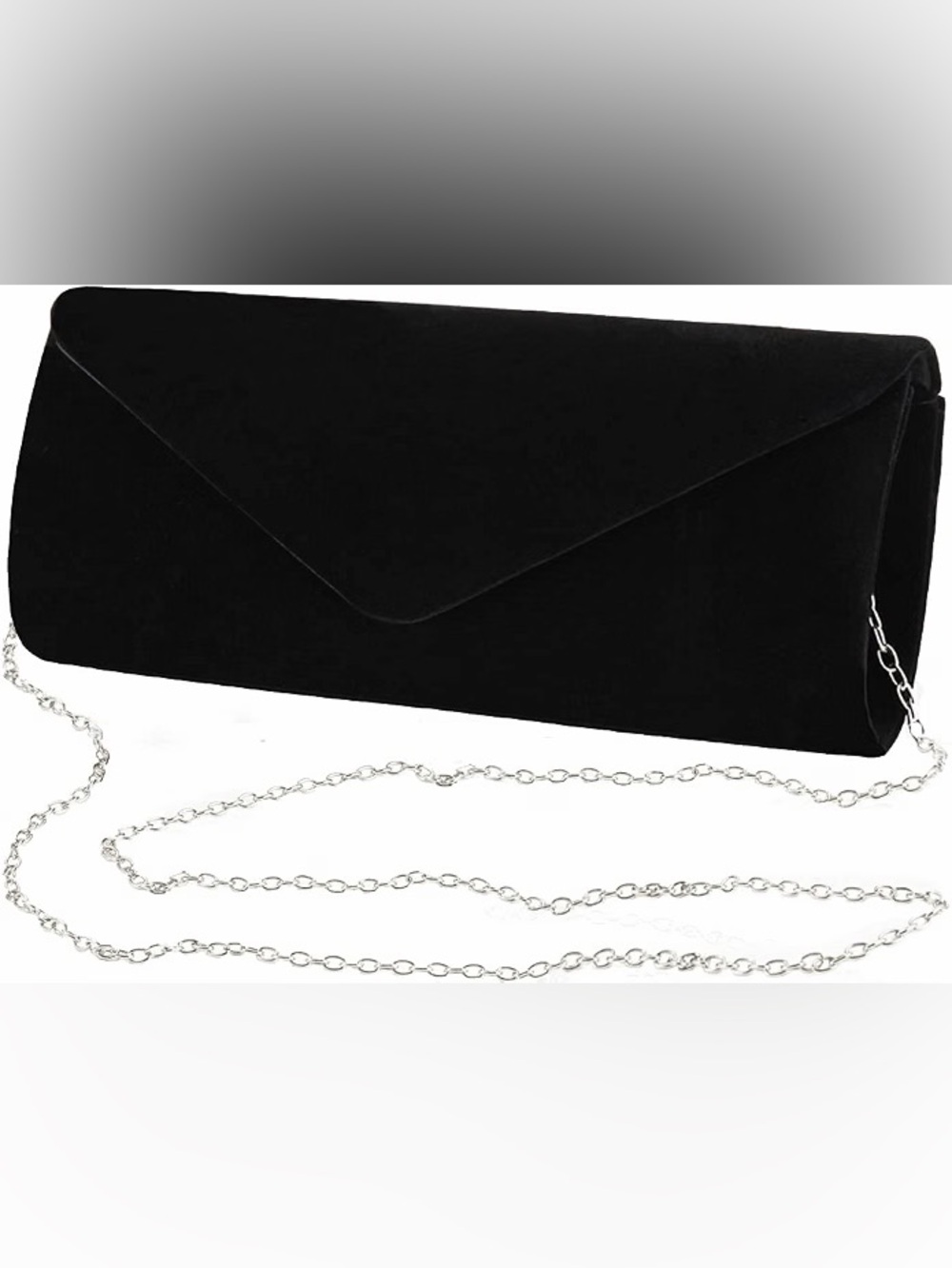 Black Velvet Envelope Clutch with Removable Silver Chain